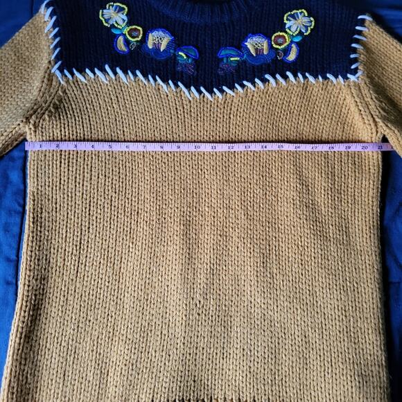 Zara Yellow & Navy Color Block Beaded Embroidered Oversized Chunky Sweater sz S - Picture 7 of 8